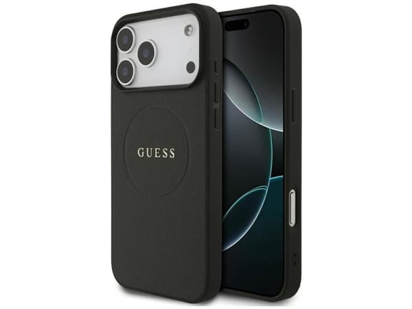 Hurtel Guess grained ring MagSafe-deksel til iPhone 17 Pro Max, svart