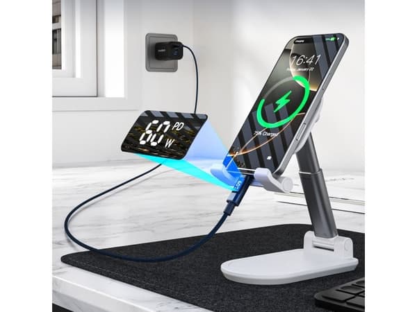 Choetech PD60W USB-C til USB-C-kabel med digitalt display 1,2 m nylon – blå