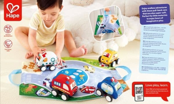 Hape pull-back plysjbilssett