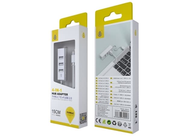 OnePlus USB-C hub med 4 x USB 2.0-porter - Hvit