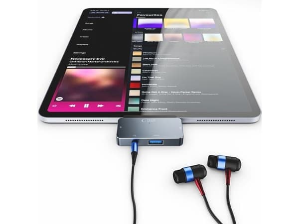 HUB Tech-Protect V6 4-i-1 USB-C - USB-A 3.0 / USB-C PD100W / HDMI / mini-jack 3,5 mm - grå