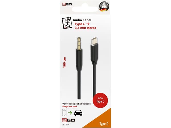 2GO 797219, 3,5mm, Hanstik, USB Typ-C, Hanstik, 1 m, Sortera