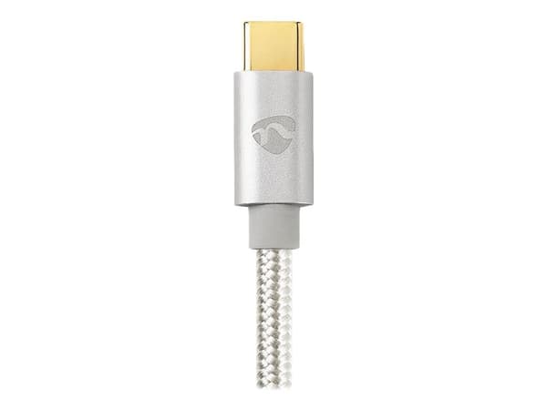 Nedis Charge &amp; AV Support Cable - USB-kaapeli - USB-C (han) til USB-C (han) - USB 2.0 - 5 A - 1 m - rund - sølv