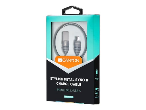 Canyon CNS-USBM5DG, 1 m, USB A, Micro-USB A, USB 2.0, Sort, Grå
