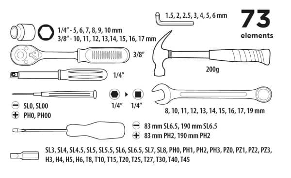 Verktygssats Top Tools 73 delar (38D500)