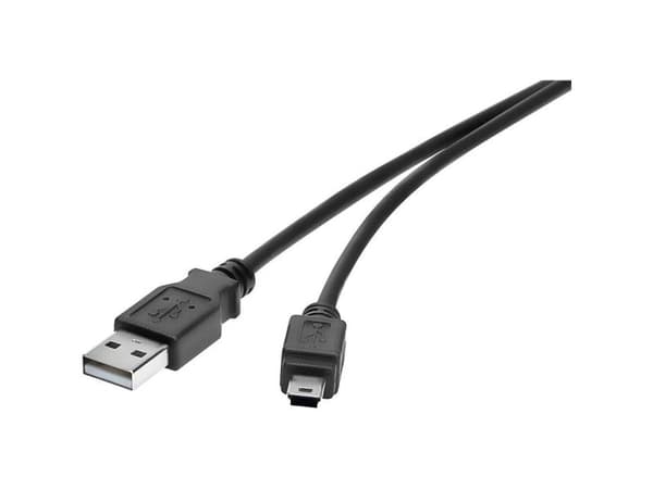 Renkforce RF-4455807, 0,3 m, USB A, Mini-USB B, USB 2.0, 0,48 Gbit/s, Sort