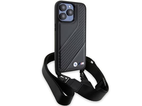 BMW M Edition carbon stripe & strap-deksel til iPhone 15 Pro Max - svart