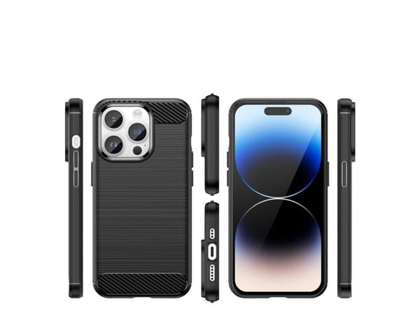 Carbon Case flexibel gel-baksida för iPhone 14 Pro Max - svart