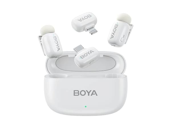 Veske Boya trådløs mikrofon mini-13 Lightning/USB-C, hvit