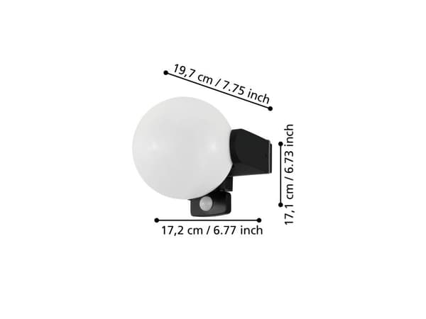 EGLO RUBIO UDE veggsensor IP44 E27 svart