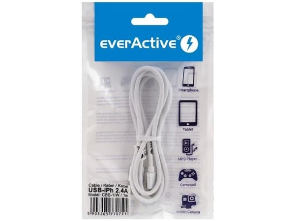 Everactive CBS-1IW, 1 m, Lightning, USB A, Hankjønn, Hankjønn, Hvit