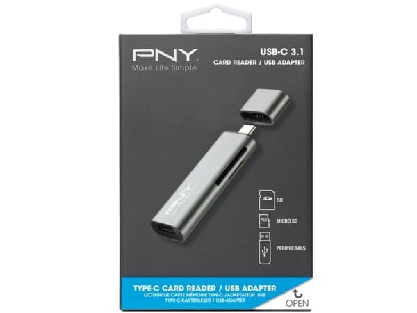 PNY - Kortläsare - 3-i-1 (SD, microSD, SDHC, microSDHC, SDXC, microSDXC) - USB-C