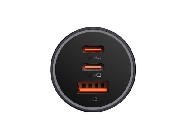 Baseus pikalataussovitin autoon 2*USB-C + USB-A 65W tummanharmaa (CGJP010013)