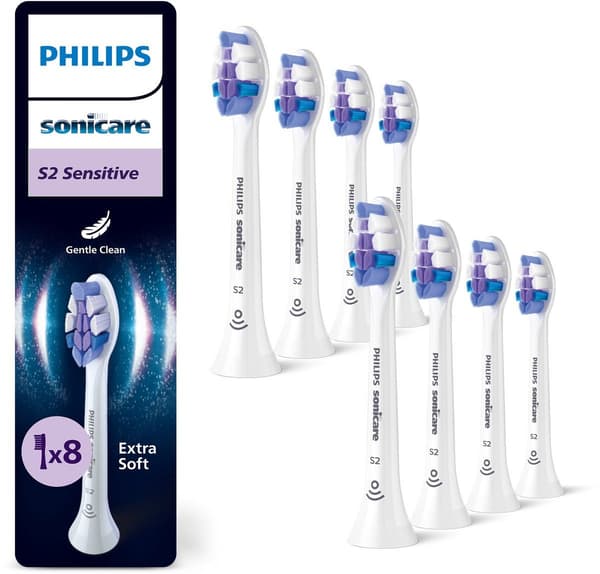 Philips Sonicare S2 Sensitive tannbørstehoder – hvite – 8-pakning