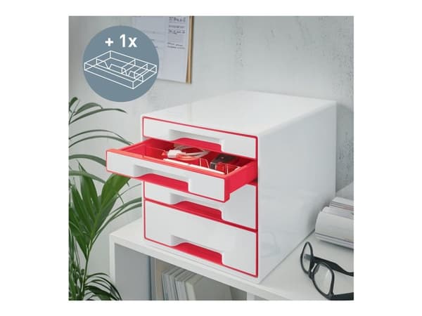 Desk Cube Leitz WOW 4 laatikkoa valkoinen/punainen