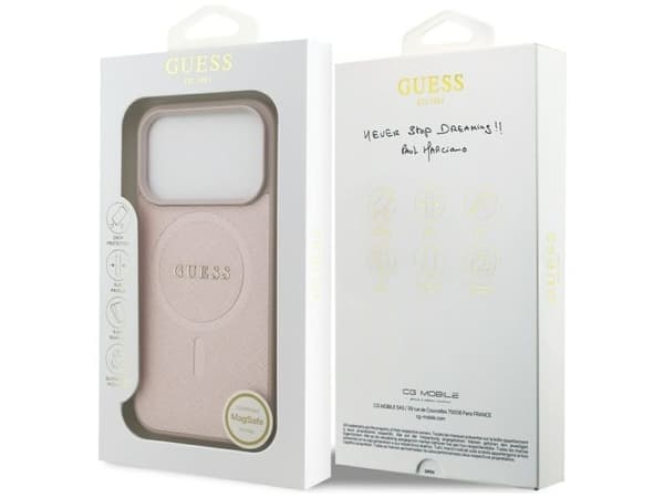 Guess Saffiano Classic Logo MagSafe Case for iPhone 17 Pro - Pink