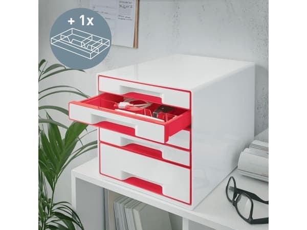 Laatikon kaappi Desk Cube Leitz WOW 5-laatikkoinen punainen
