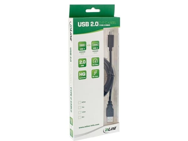 InLine 35731, 1 m, USB C, USB A, USB 2.0, uros-/urosliitin, musta