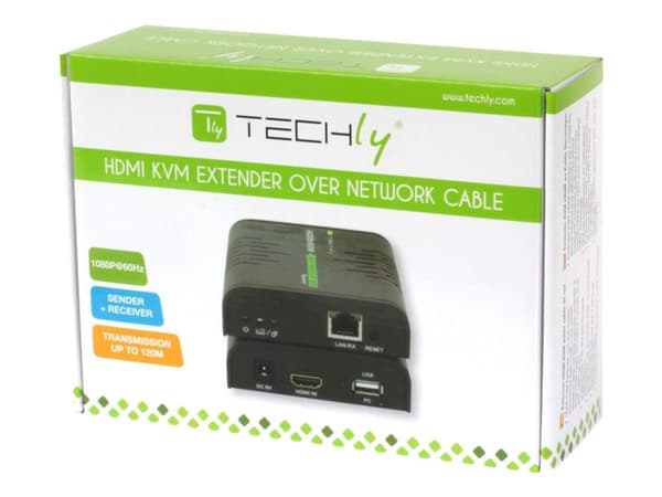 TECHly 120m HDMI KVM EXTENDER over Network Cable - Sender og mottaker - KVM / lydutvider - 1GbE, USB 2.0, HDMI - 10Base-T, 100Base-TX, 1000Base-T -...