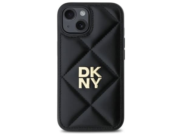 DKNY quiltet stack-logo-deksel til iPhone 15 - svart