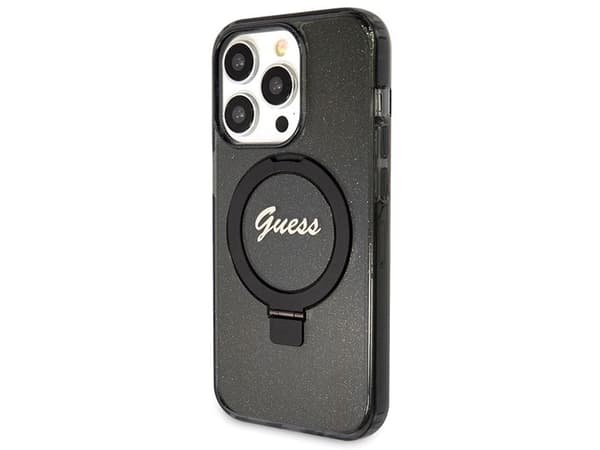 Guess ringstativ Script Glitter MagSafe-skal till iPhone 14 Pro - svart