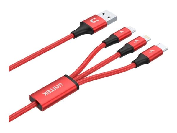 UNITEK C4049RD, 1,2 m, USB A, USB C/Micro-USB B/Lightning, Punainen