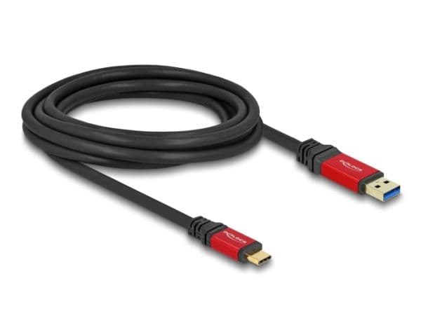 DeLOCK 80619, 3 m, USB A, USB C, USB 3.2 Gen 2 (3.1 Gen 2), 10 Gbit/s, musta, Punainen