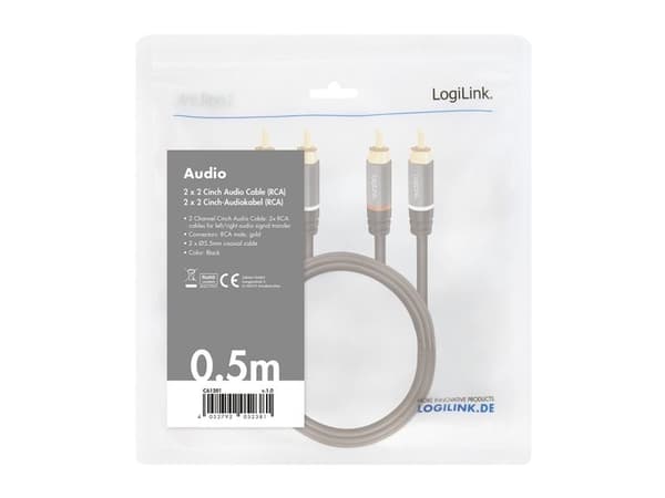 LogiLink CA1201, 2 x RCA, Hankjønn, 2 x RCA, Hankjønn, 0,5 m, Sort