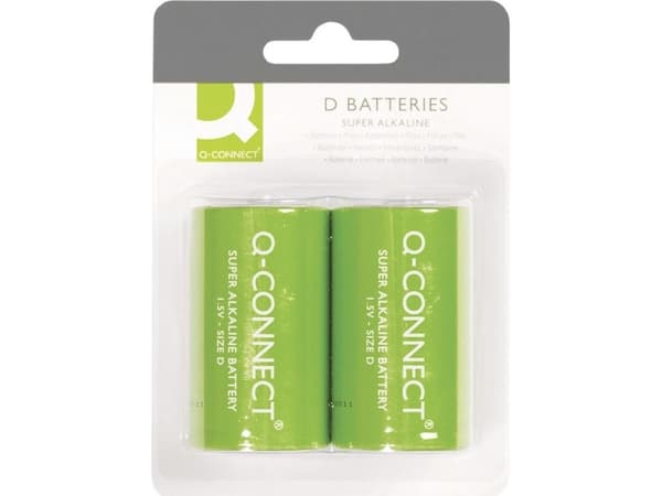 Q-CONNECT 2 x D, Engångsbatteri, D, Alkalisk, 2 styck, Grön, Cylindrisk