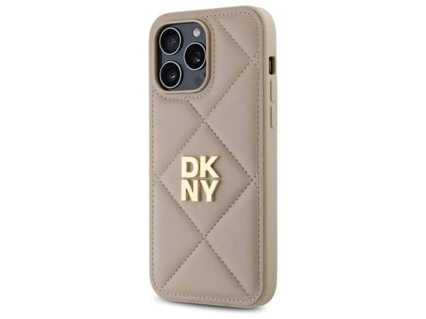 DKNY quiltet stack-logo iPhone 14 Pro Max-deksel - beige