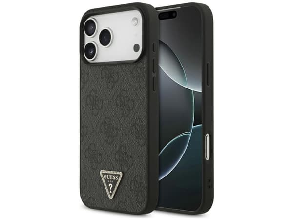 Guess Leather 4G Triangle Strass MagSafe Case for iPhone 17 Pro Max / 18 Pro Max - Black
