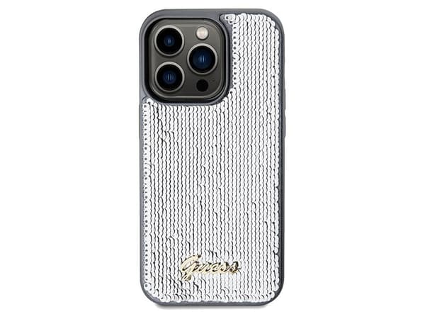 Guess paljetter script metallskal till iPhone 14 Pro - silver
