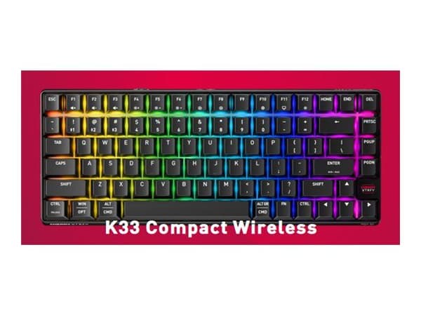 CHERRY XTRFY K33 Compact Wireless, Langaton, USB + RF Wireless + Bluetooth, Mem-chanical key switch, QWERTY, RGB LED, Musta