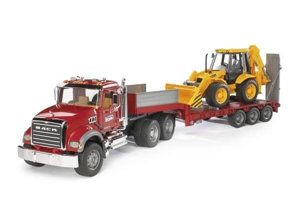 BRUDER - MACK Granite truck with low loader and JCB 4CX backhoe loader