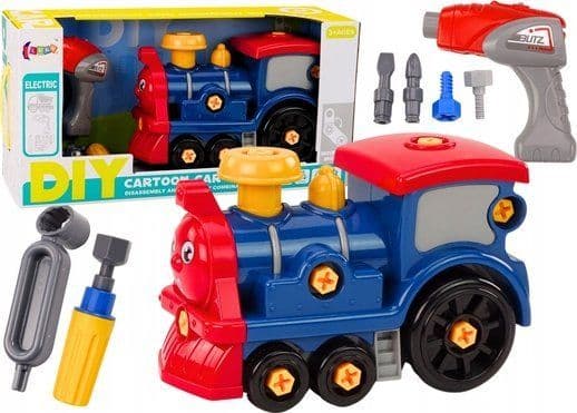LeanToys lokomotiv for rulling/montering DIY granatblå