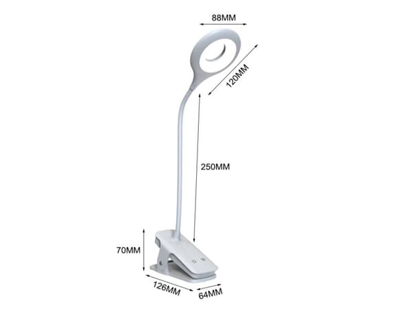 Mini Wozinsky Wireless LED Reading Lamp with Clip + USB-C Cable - White