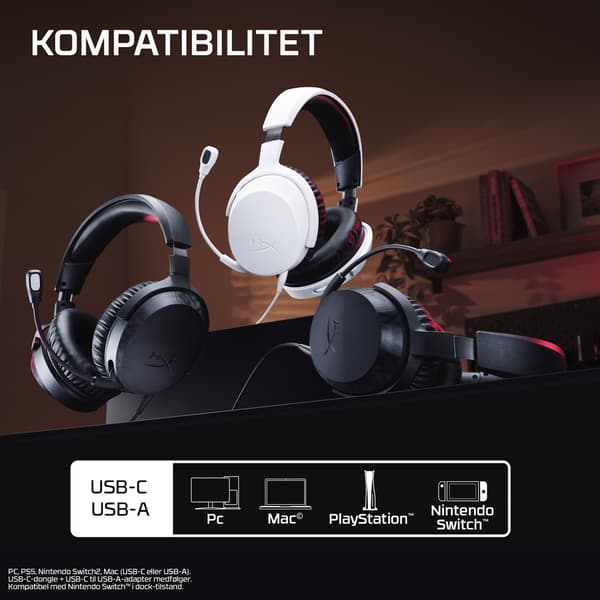 HyperX Cloud Stinger 3 -pelikuulokkeet PlayStation, 275 g, Sort