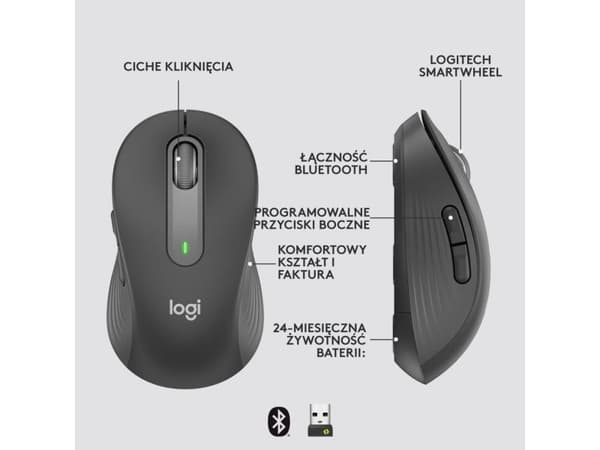 Logitech M650 L Graphite Mouse (910-006348) + Studio Series - MID GREY (956-000052)