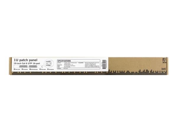 DELTACO PAN-102 - Patch-panel - CAT 6 - UTP - svart - 1U - 19" - 16 portar