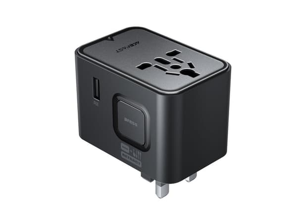 Acefast reiselader USB-C til USB-A nettlader AC EU US UK AU - svart