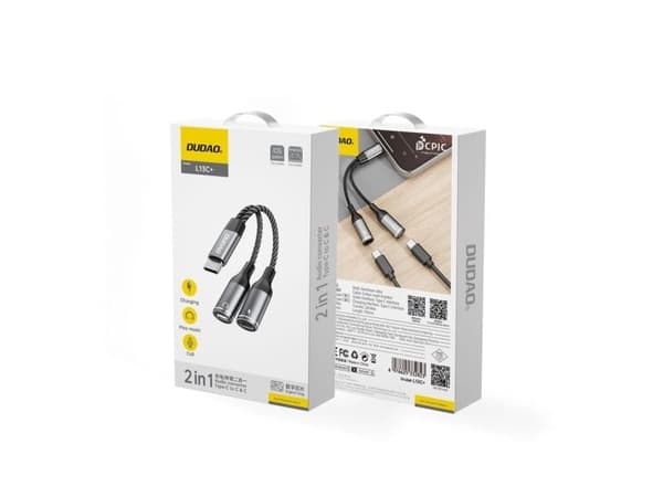 Dudao USB-sovitin Dudao L13C+ 2in1 USB-C - harmaa