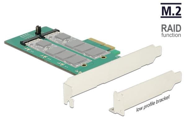 Delock PCI Express Card > 2 x internal M.2 Key B with RAID - Diskkontroller - M.2 Card - lav profil - RAID RAID 0, 1 - PCIe 2.0 x4