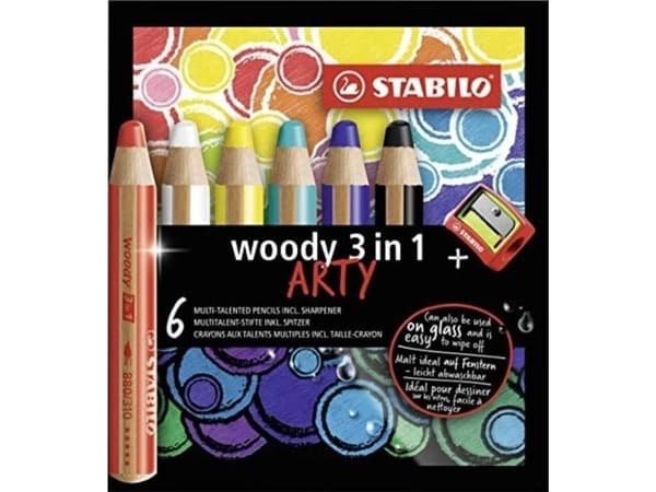 Woody Arty crayons 3in1 6 colors + STABILO sharpener