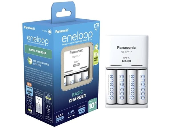 Panasonic Basic BQ-CC51 + 4x eneloop AA-laddare NiMH R03 (AAA), R6 (AA)