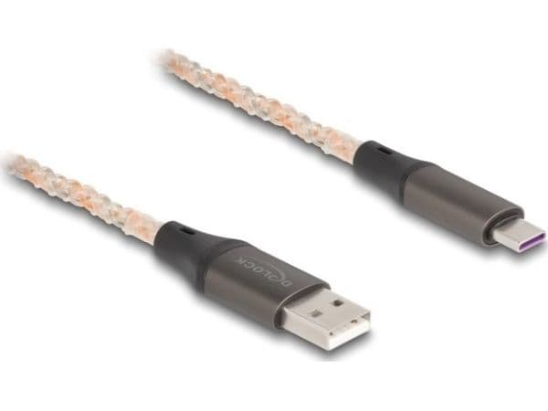DeLOCK 88164, 1 m, USB A, USB C, USB 2.0, 0,48 Gbit/s, Läpinäkyvä