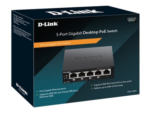 D-Link DGS 1005P - Switch - 5 x 10/100/1000 (4 PoE+) - stasjonær - PoE+ (60 W)