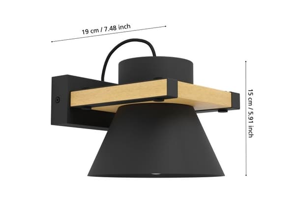 EGLO MACCLES vegglampe E27 sort/natur FSC