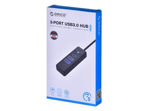 Adapterikeskus USB-C - 2x USB 3.0 + USB-C Orico, 5 Gbps, 0.15m (musta)