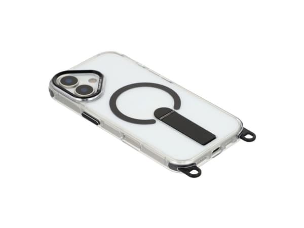 iPhone 17 case with stand, short strap (30 cm) and long strap (120 cm), compatible with MagSafe - black