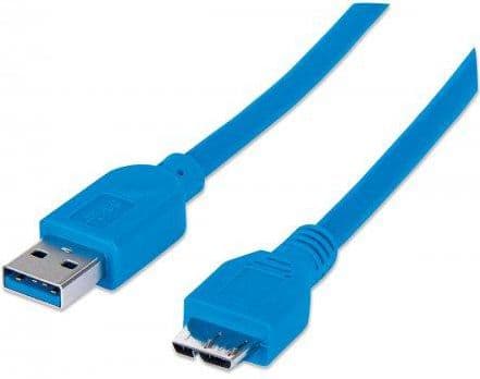 Manhattan USB 3.0, A/Micro-B, 1 m, 1 m, USB A, Micro-USB B, USB 3.2 Gen 1 (3.1 Gen 1), Hankjønn/hankjønn, Blå